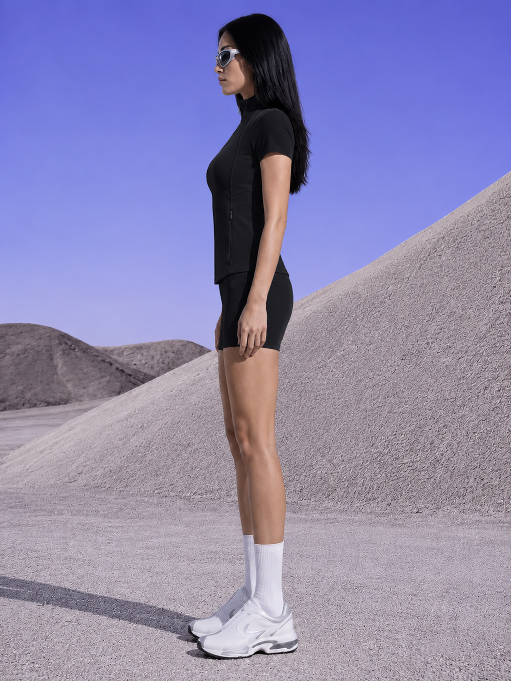 Salt Opera Aero Jacket 001 in black, side view on model, full body
